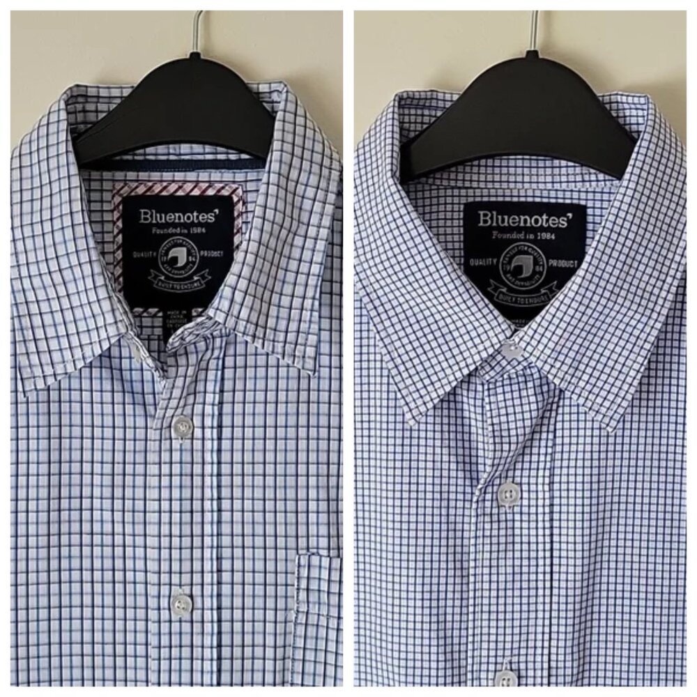 Bluenotes Men's Blue and White Checkered Long-Sleeve Cotton Shirts- Size…